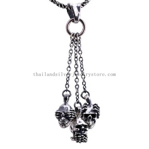 Handmade Thai 925 Silver Skull Jewelry Pendant Man Pendant