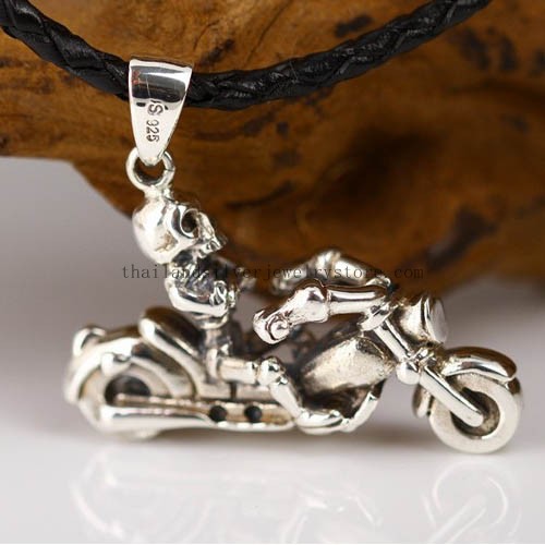 Handmade 925 Silver Skull Bike Pendant Handmade Thai Tribal Pend